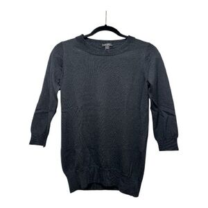 J. Crew 3/4 Sleeve Black 100% Merino Wool Knit Pullover